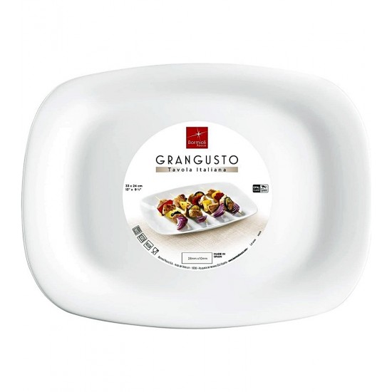 Prato Retangular 33cm por 24cm Grangusto Vidro Opalino Bormioli Rocco